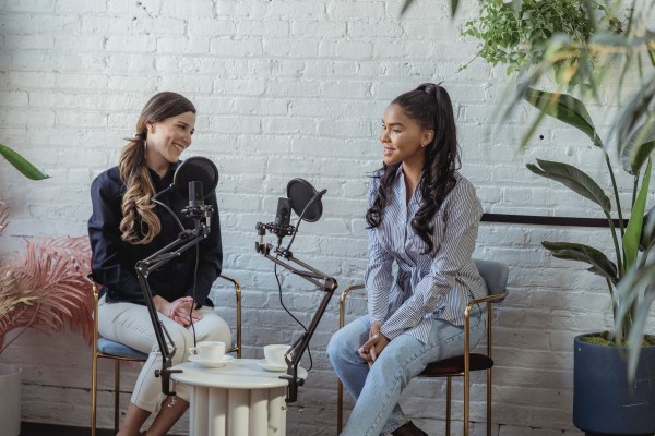 teens recording a podcast
